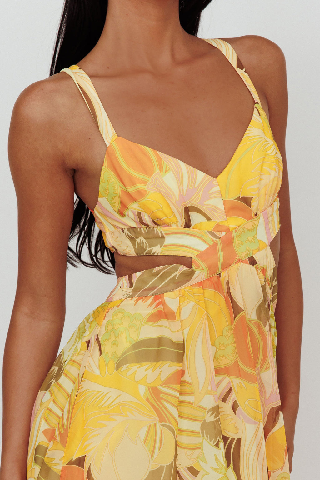 Maura Lace-Up Back Maxi Dress Floral Yellow by Selfie Leslie