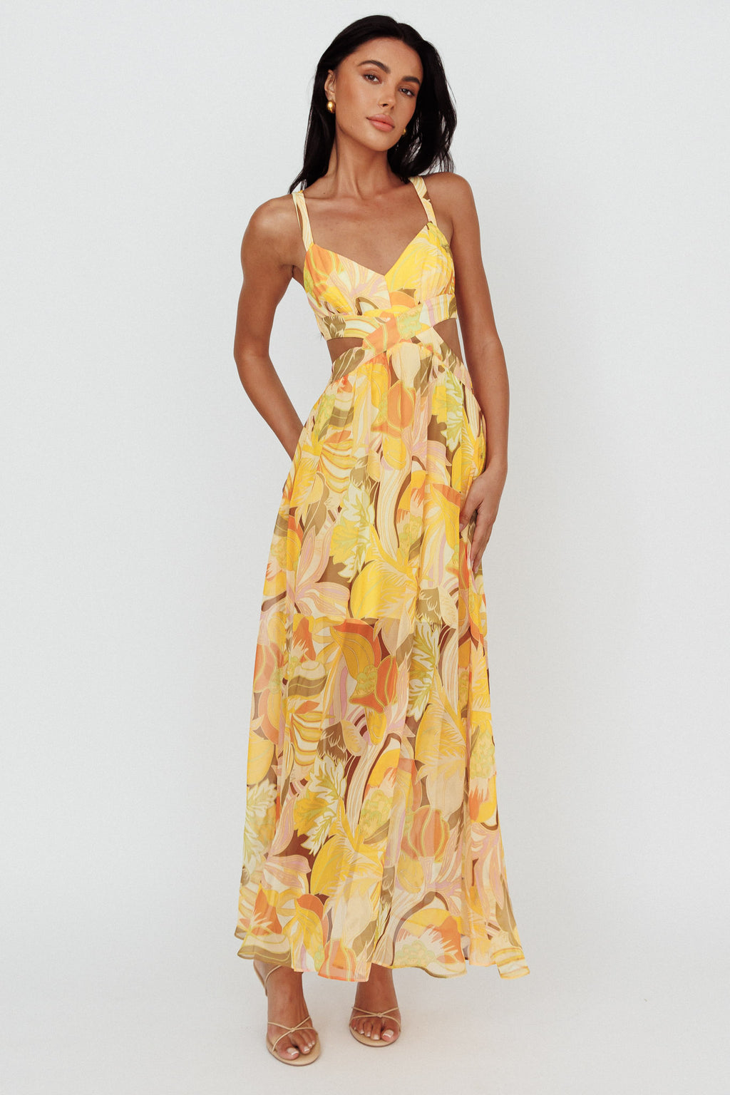 Maura Lace-Up Back Maxi Dress Floral Yellow by Selfie Leslie