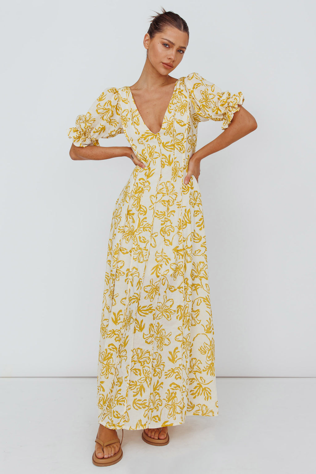 Sitting Pretty Pintuck Pleat Puff Sleeve Dress Yellow by Selfie Leslie
