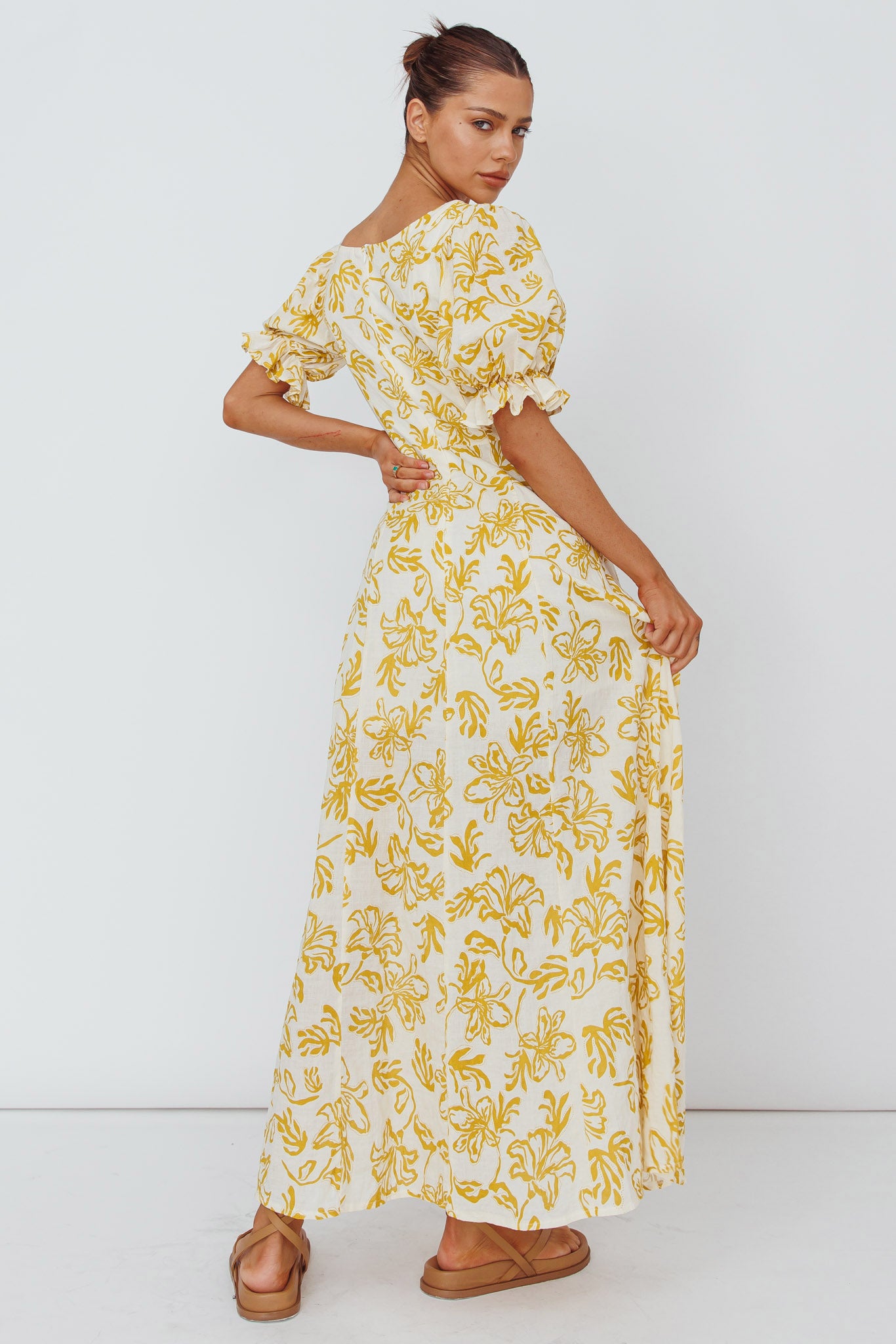 Sitting Pretty Pintuck Pleat Puff Sleeve Dress Yellow by Selfie Leslie
