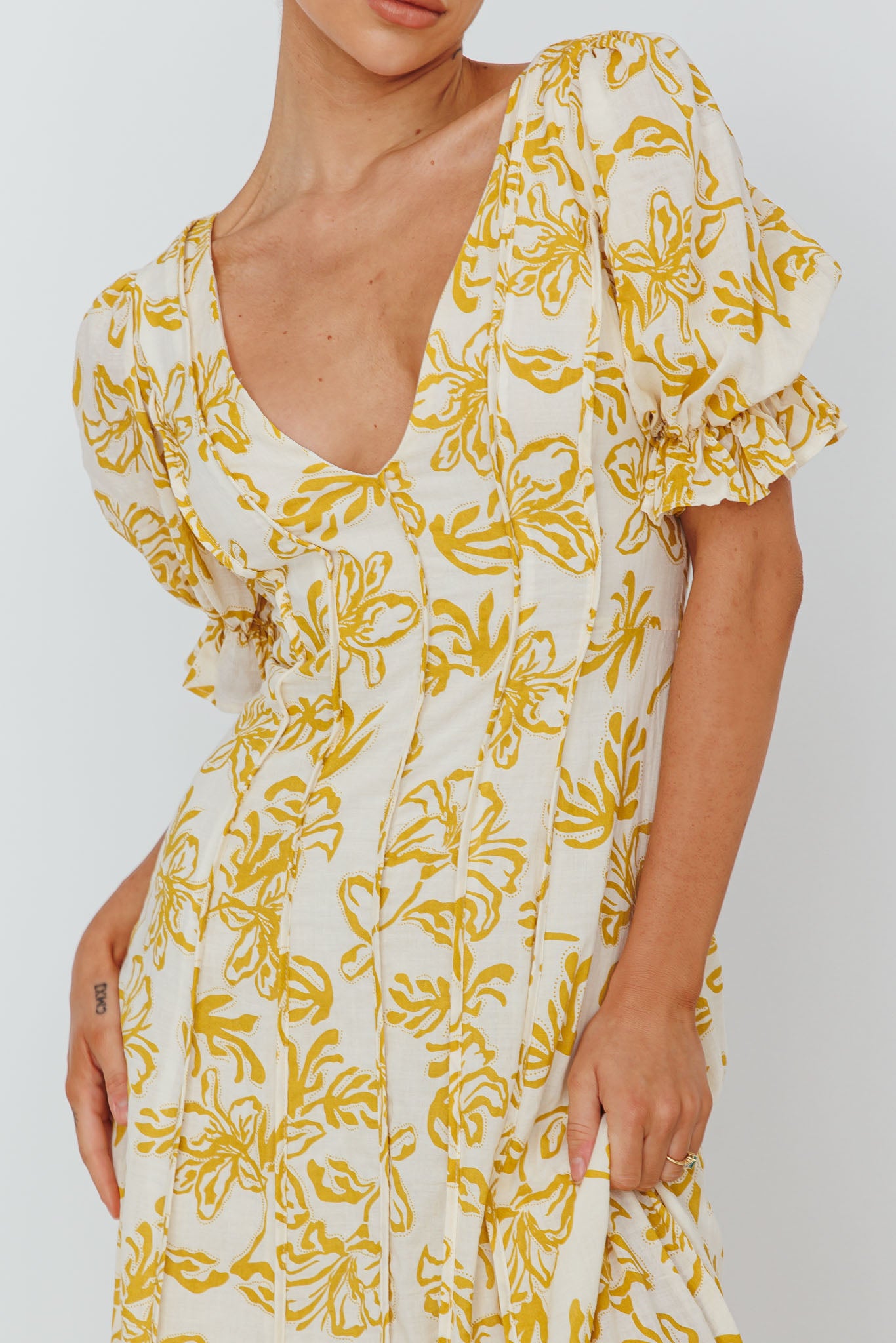 Sitting Pretty Pintuck Pleat Puff Sleeve Dress Yellow by Selfie Leslie