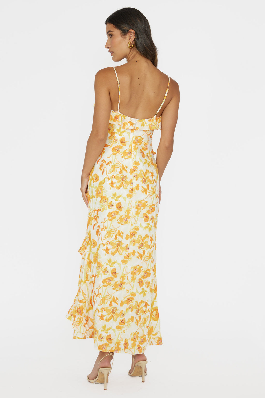 Silvana Frill Trim Midi Dress Floral Orange by Selfie Leslie