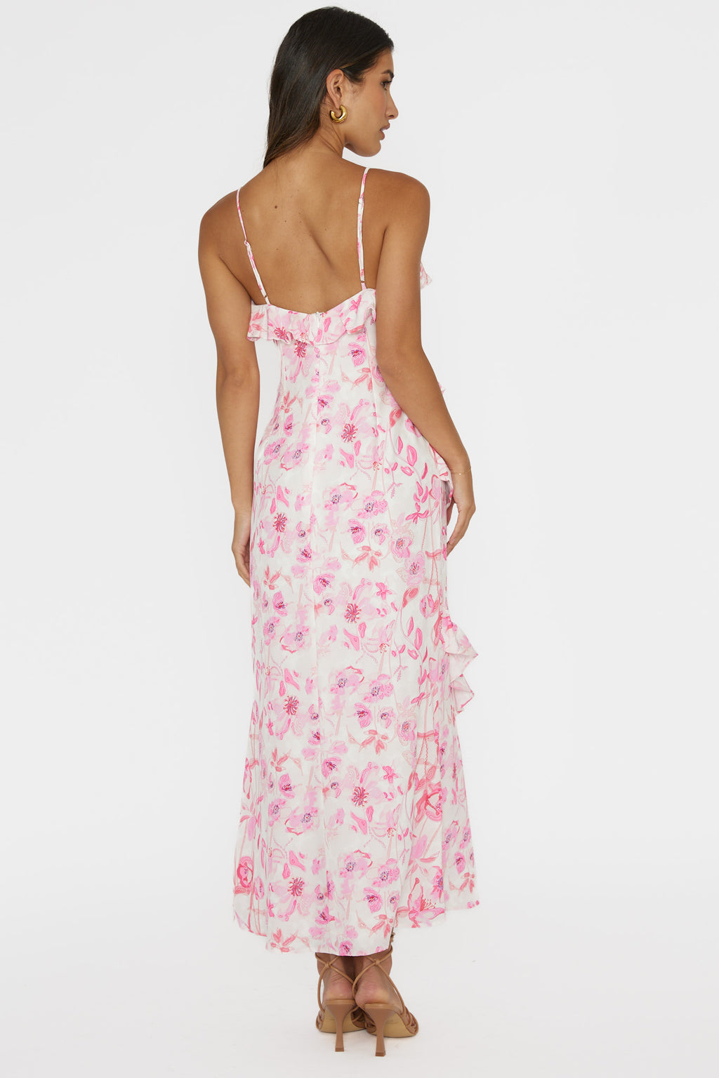 Silvana Frill Trim Midi Dress Floral Pink by Selfie Leslie