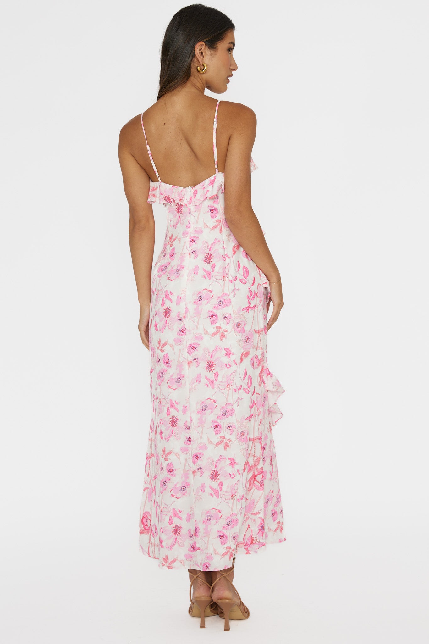 Silvana Frill Trim Midi Dress Floral Pink by Selfie Leslie