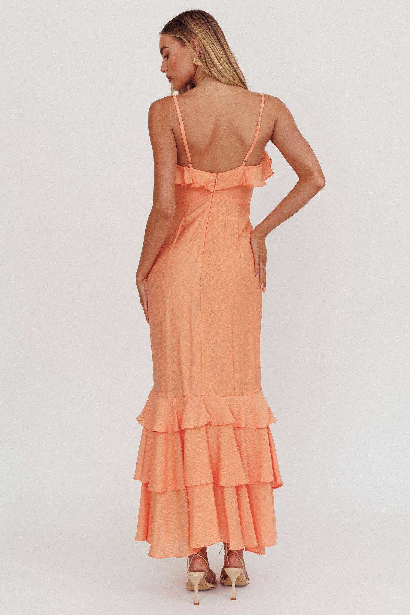 Silvana Frill Trim Split Maxi Dress Orange XL