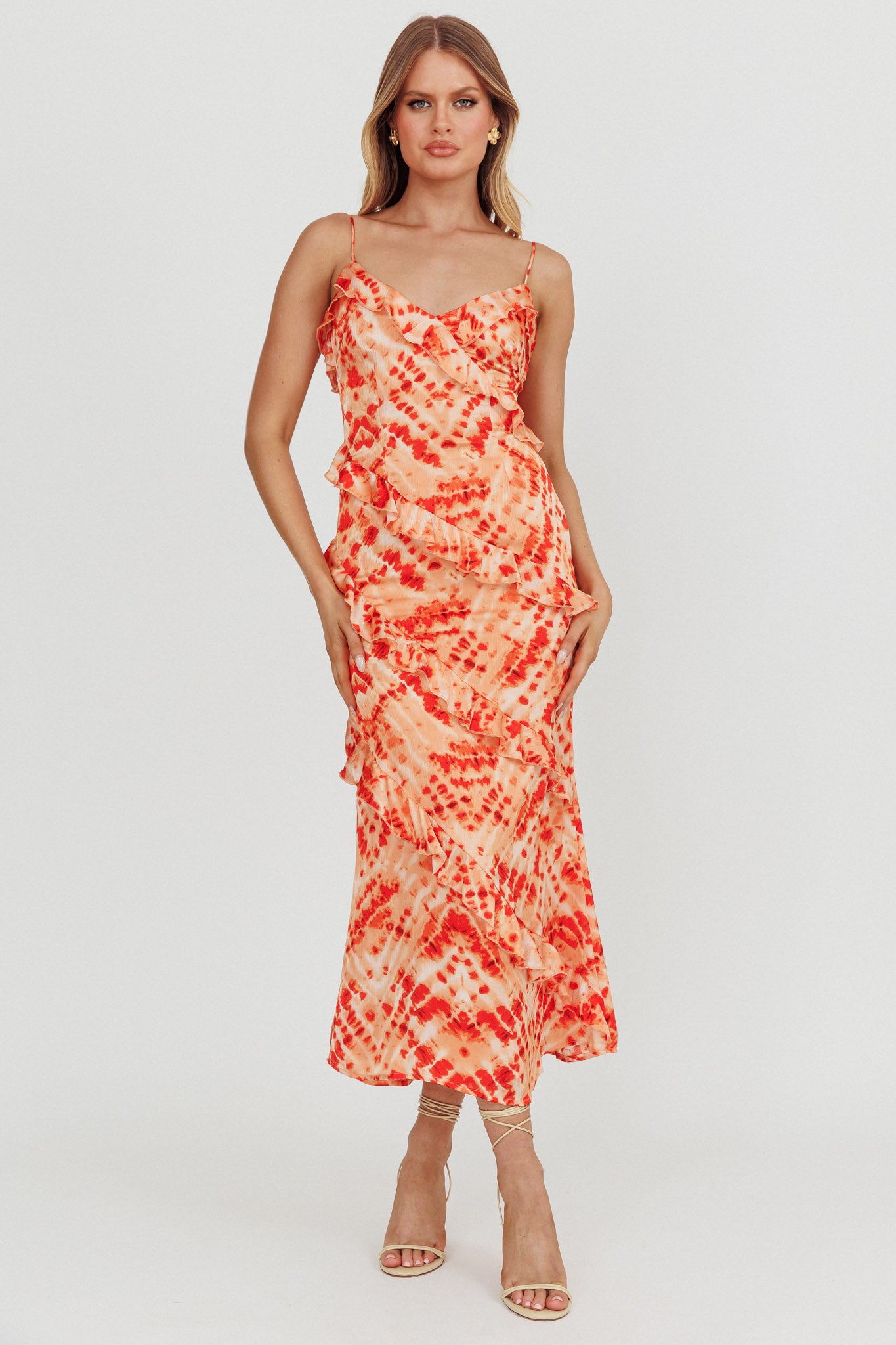 Silvana Frill Trim Midi Dress Orange by Selfie Leslie