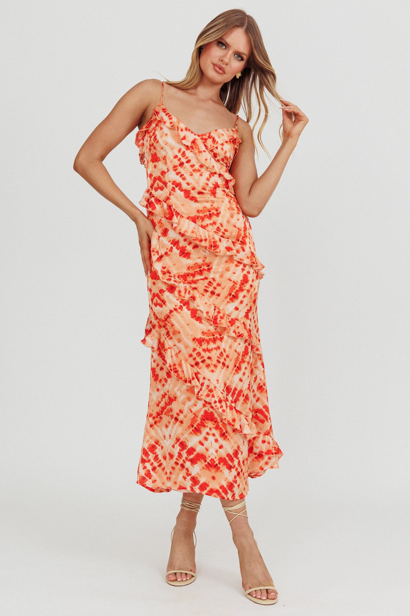 Silvana Frill Trim Midi Dress Orange by Selfie Leslie