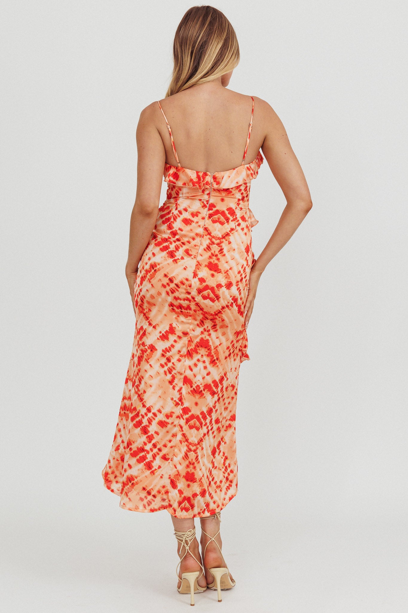 Silvana Frill Trim Midi Dress Orange by Selfie Leslie