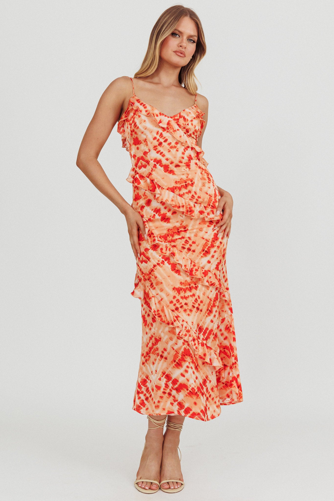 Silvana Frill Trim Midi Dress Orange by Selfie Leslie