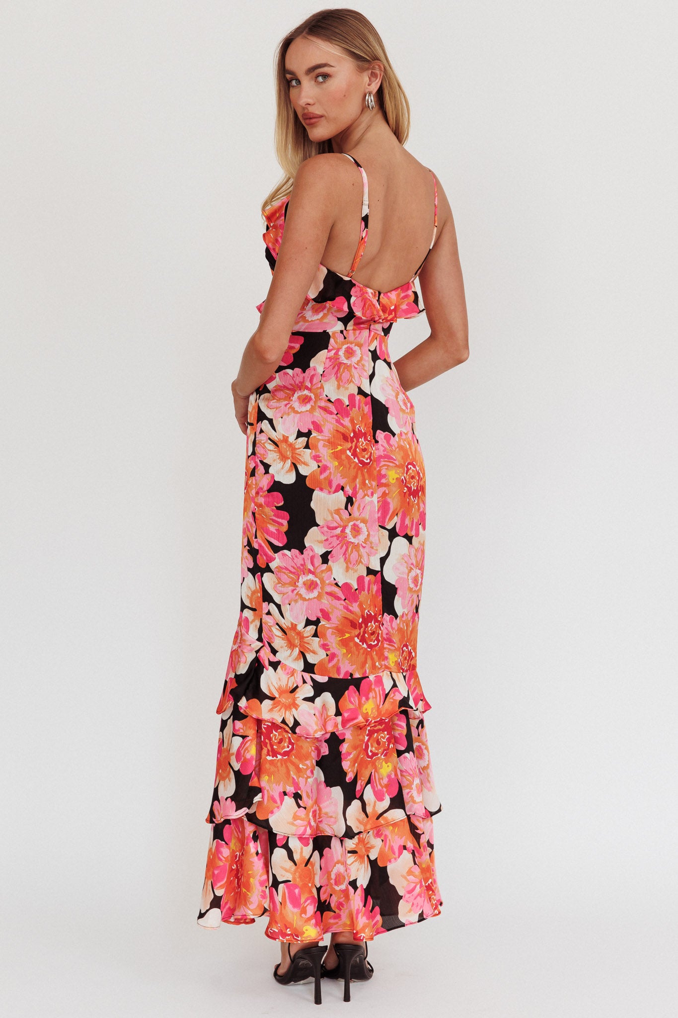 Silvana Frill Trim Maxi Dress Black/Pink by Selfie Leslie