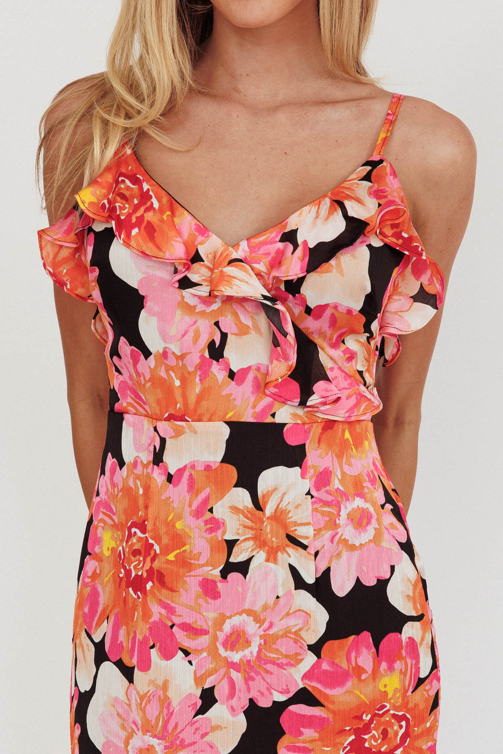 Silvana Frill Trim Maxi Dress Black/Pink by Selfie Leslie