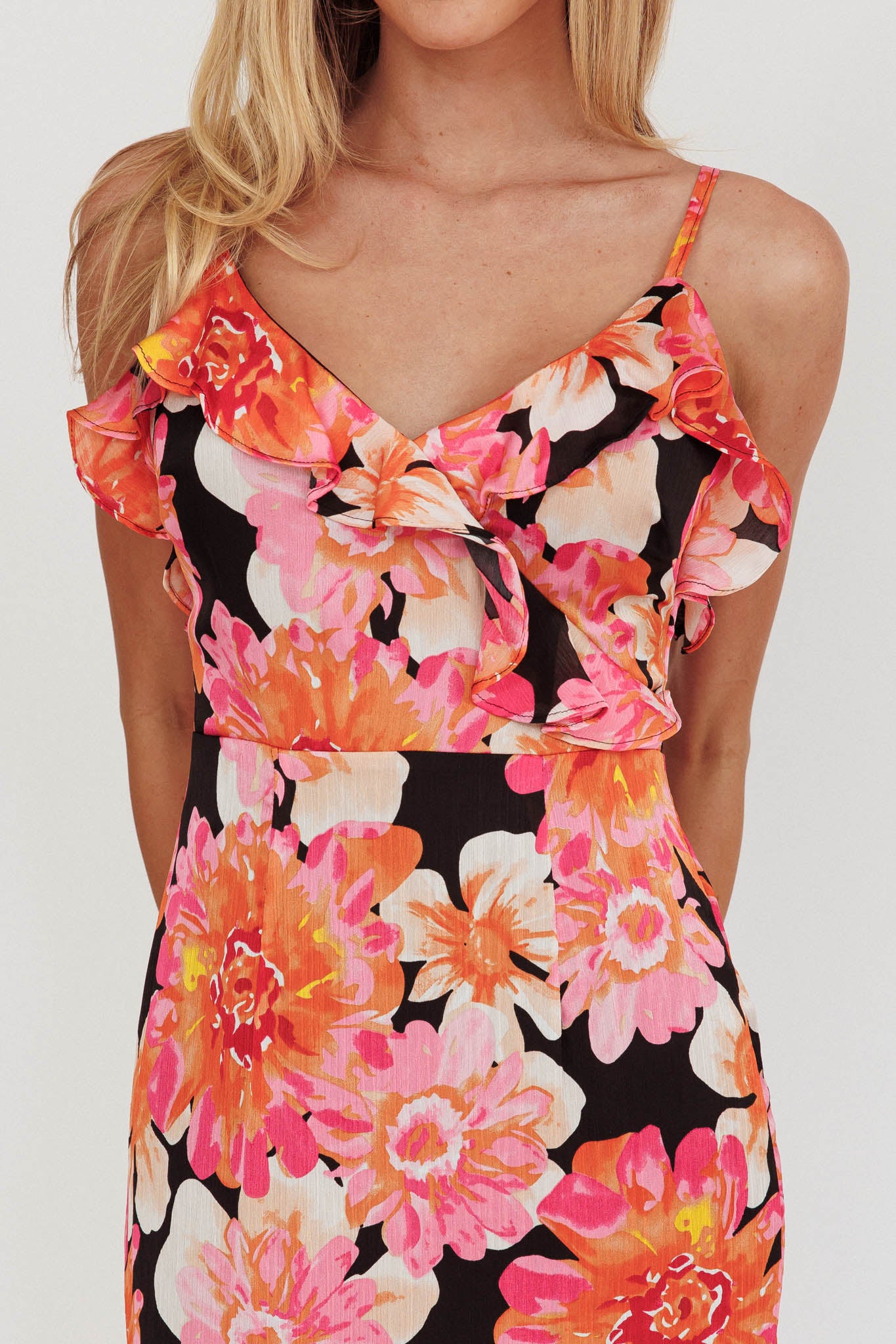 Silvana Frill Trim Maxi Dress Black/Pink by Selfie Leslie