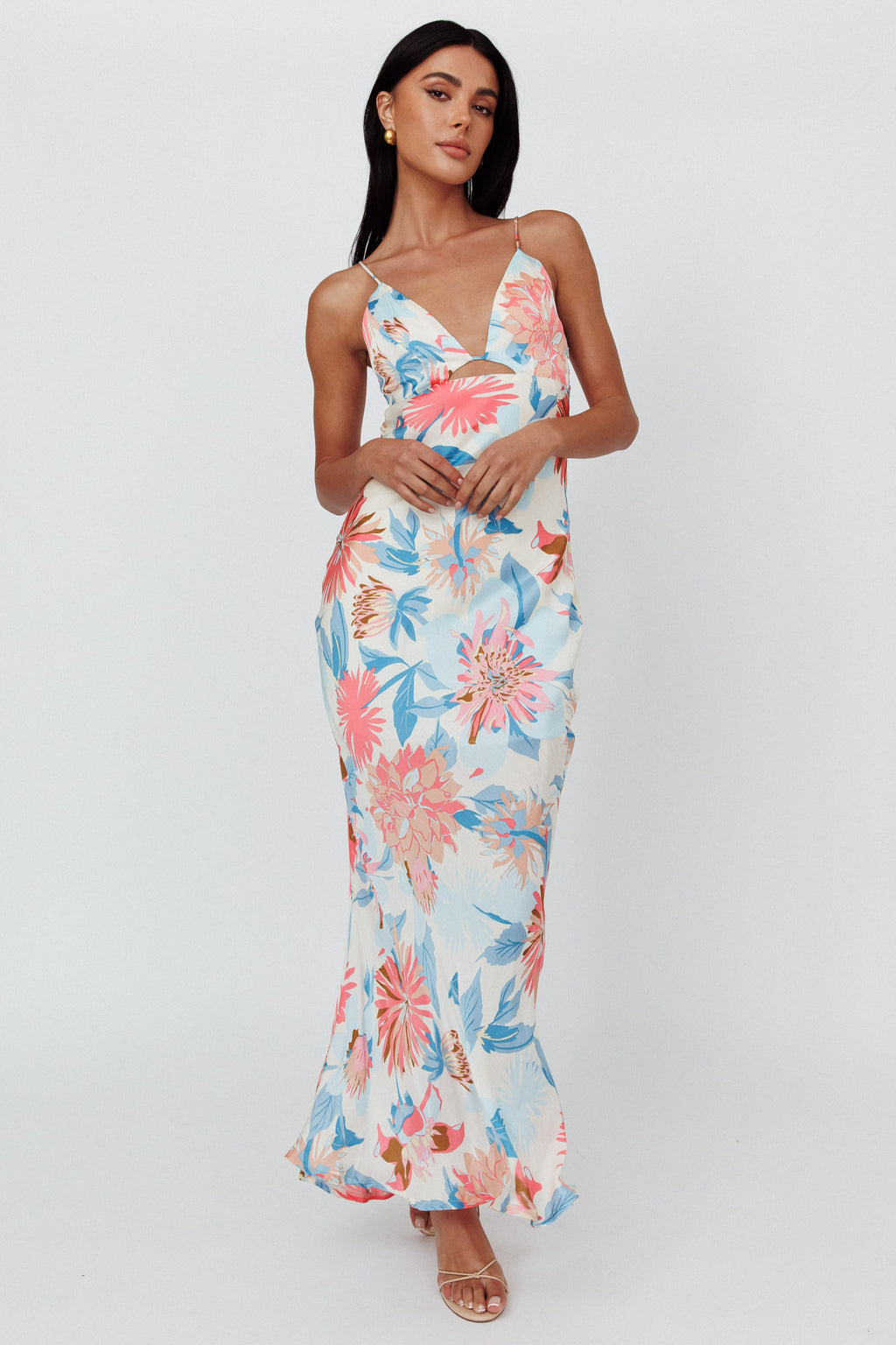 Dance Again Cut-Out Back Maxi Dress Floral Blue by Selfie Leslie