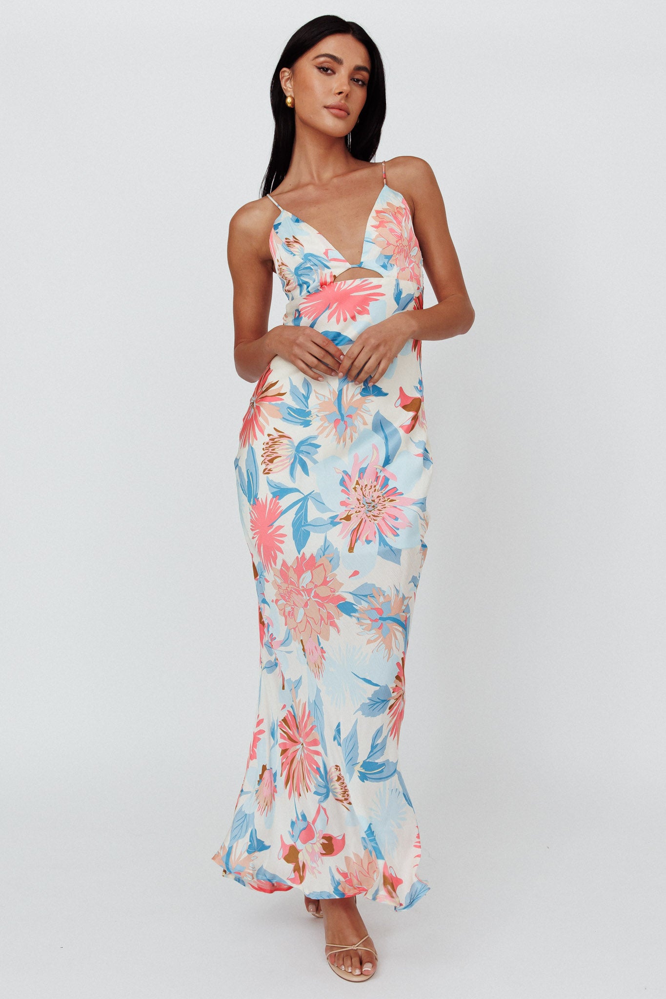 Dance Again Cut-Out Back Maxi Dress Floral Blue by Selfie Leslie