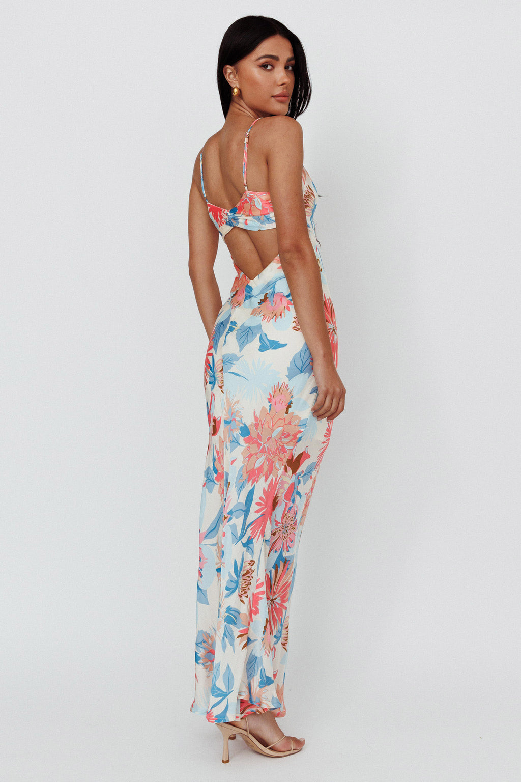 Dance Again Cut-Out Back Maxi Dress Floral Blue by Selfie Leslie
