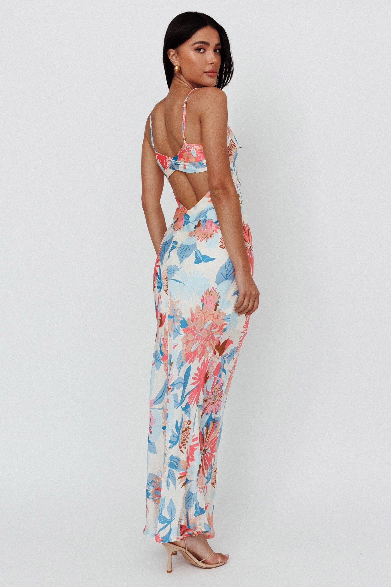 Dance Again Cut-Out Back Maxi Dress Floral Blue by Selfie Leslie