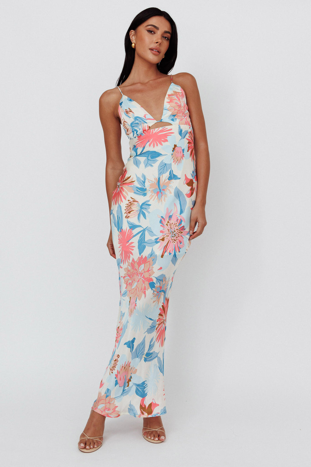 Dance Again Cut-Out Back Maxi Dress Floral Blue by Selfie Leslie