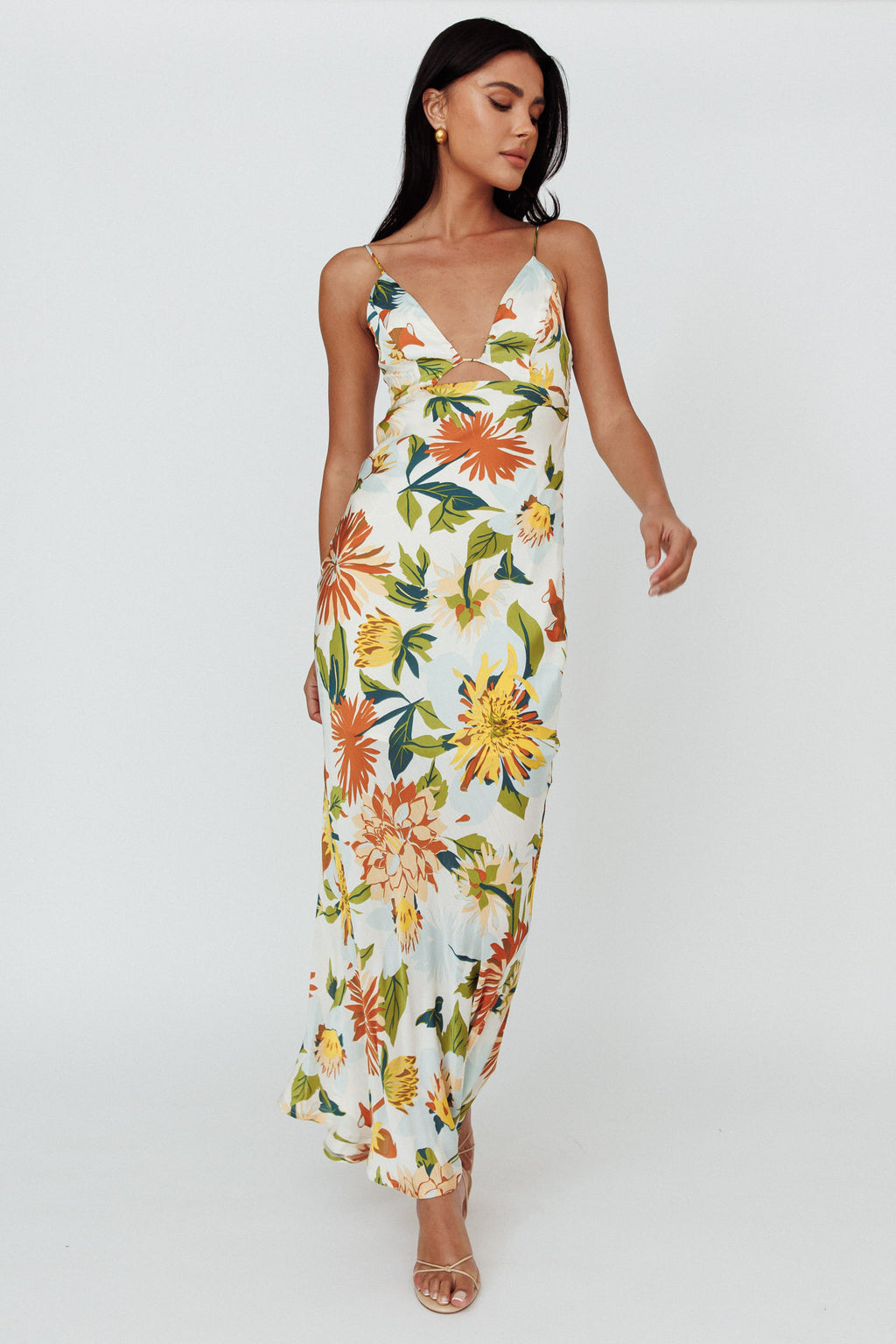 Dance Again Cut-Out Back Maxi Dress Floral Green by Selfie Leslie