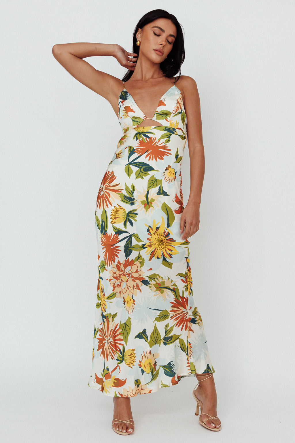 Dance Again Cut-Out Back Maxi Dress Floral Green by Selfie Leslie