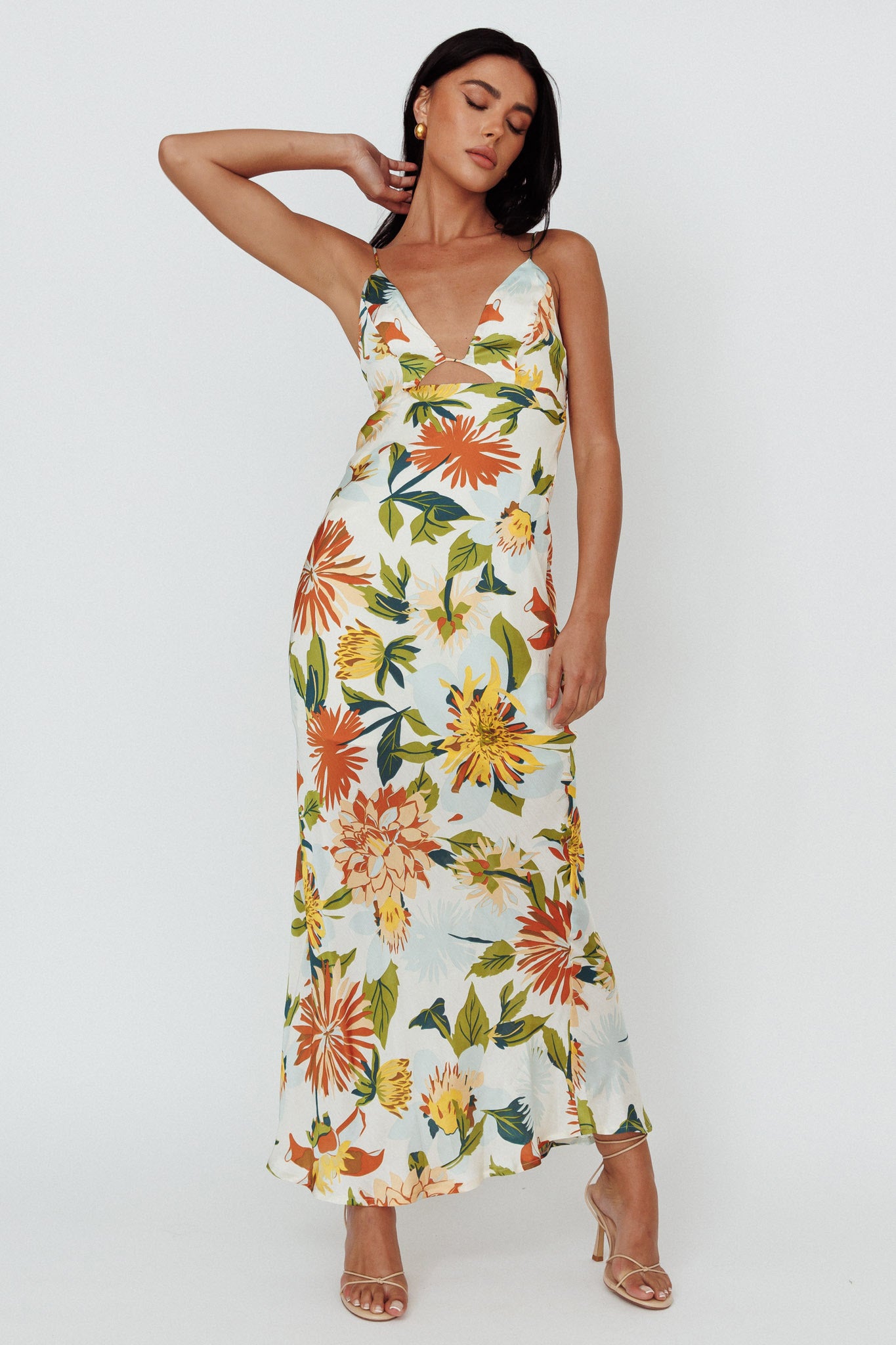 Dance Again Cut-Out Back Maxi Dress Floral Green by Selfie Leslie