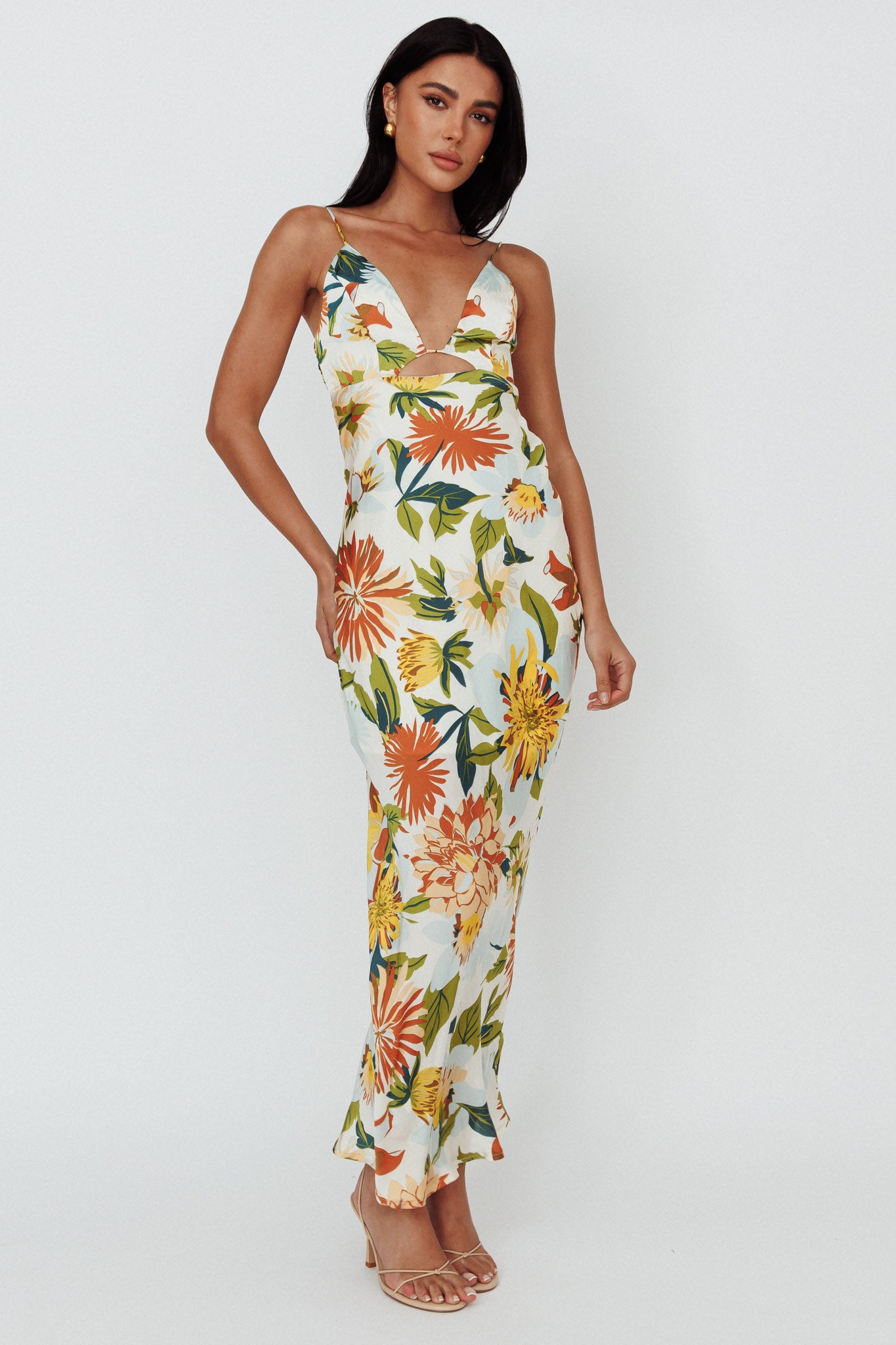 Dance Again Cut-Out Back Maxi Dress Floral Green by Selfie Leslie