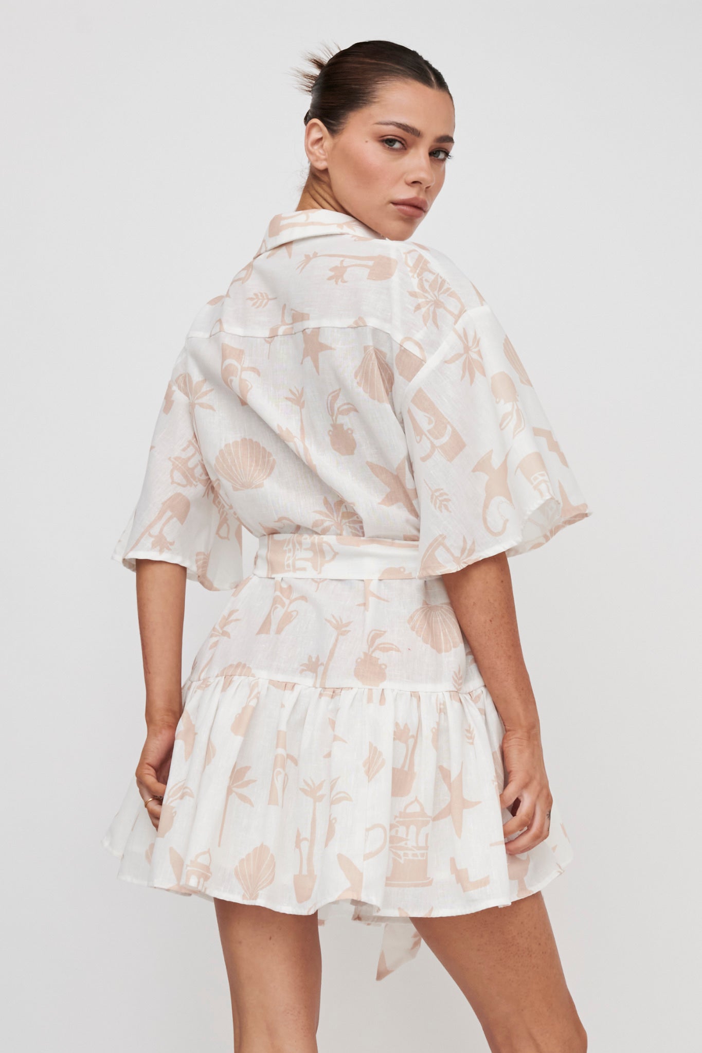 Day Trip Waist Tie Collared Dress Beige by Selfie Leslie