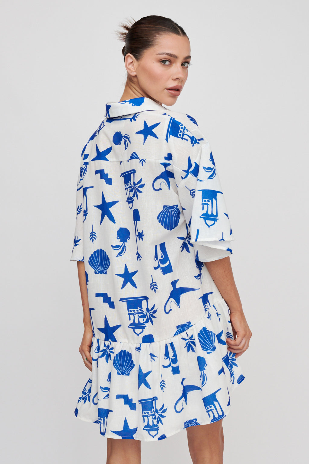 Day Trip Waist Tie Collared Dress Blue by Selfie Leslie