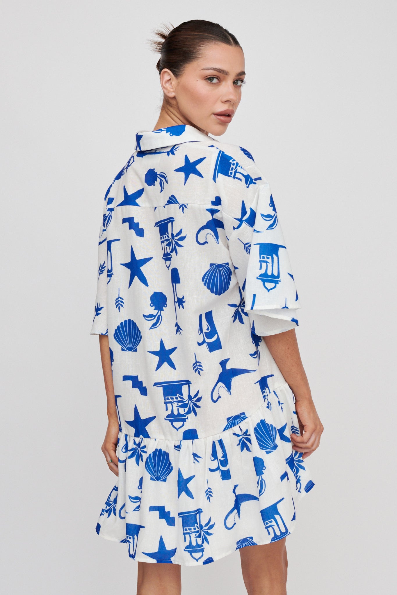 Day Trip Waist Tie Collared Dress Blue by Selfie Leslie