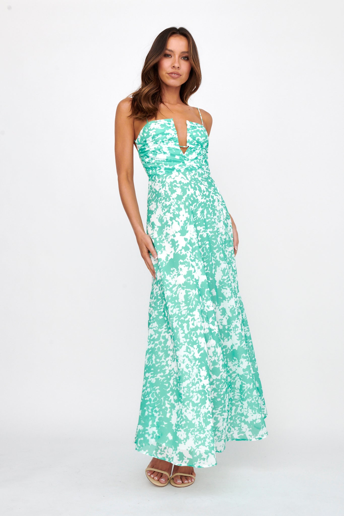 Huda U-Wire Bust Low Back Maxi Dress Green by Selfie Leslie