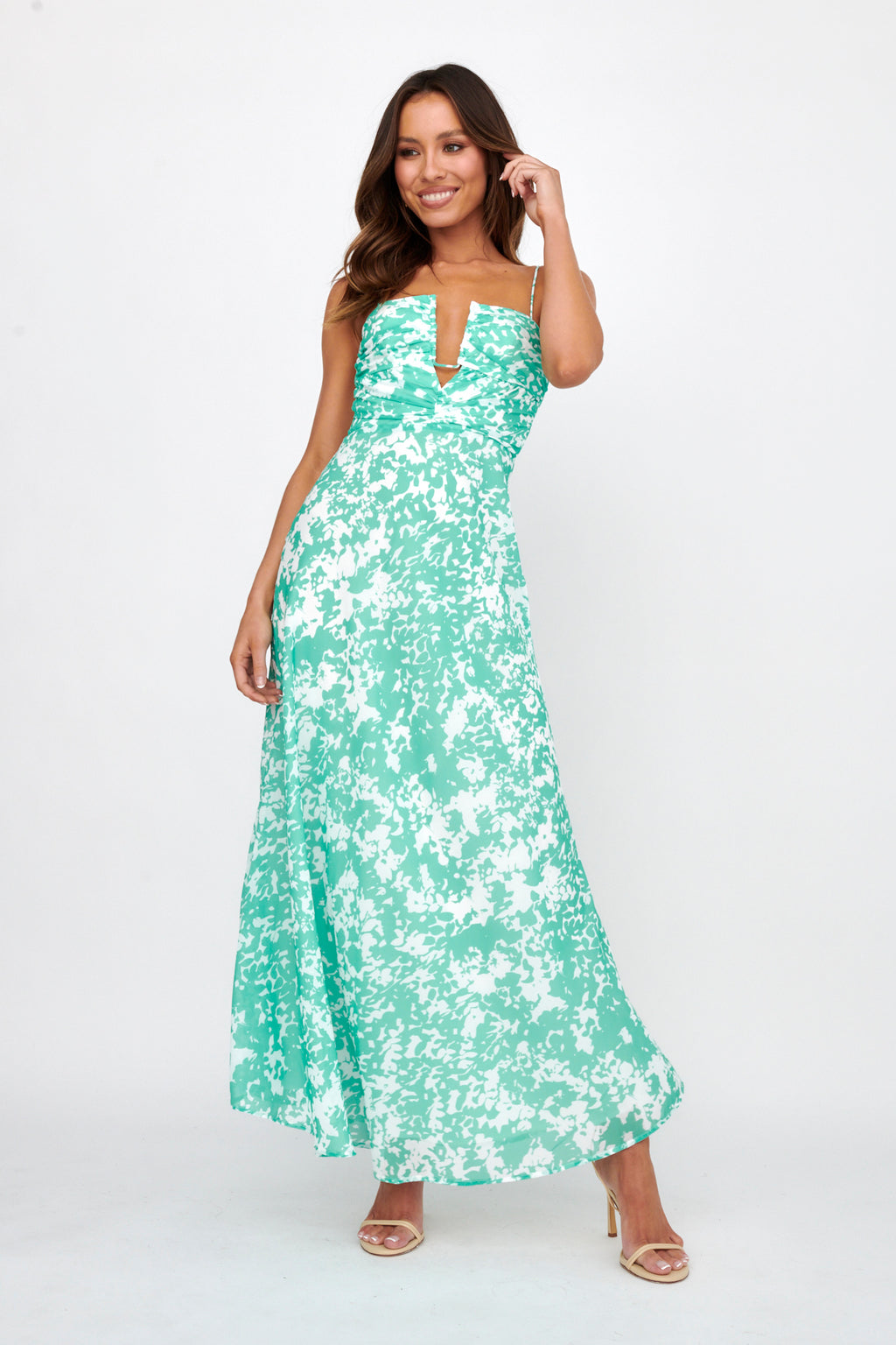 Huda U-Wire Bust Low Back Maxi Dress Green by Selfie Leslie