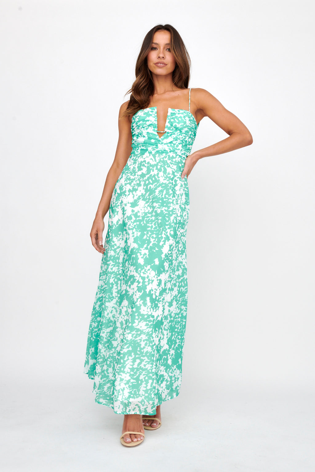 Huda U-Wire Bust Low Back Maxi Dress Green by Selfie Leslie