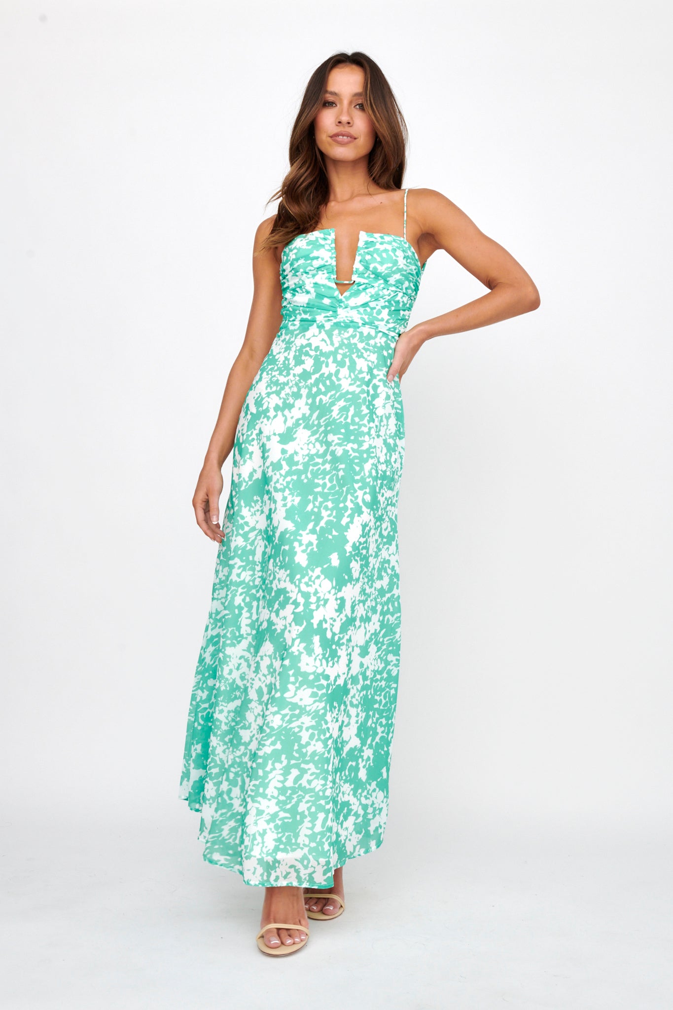 Huda U-Wire Bust Low Back Maxi Dress Green by Selfie Leslie
