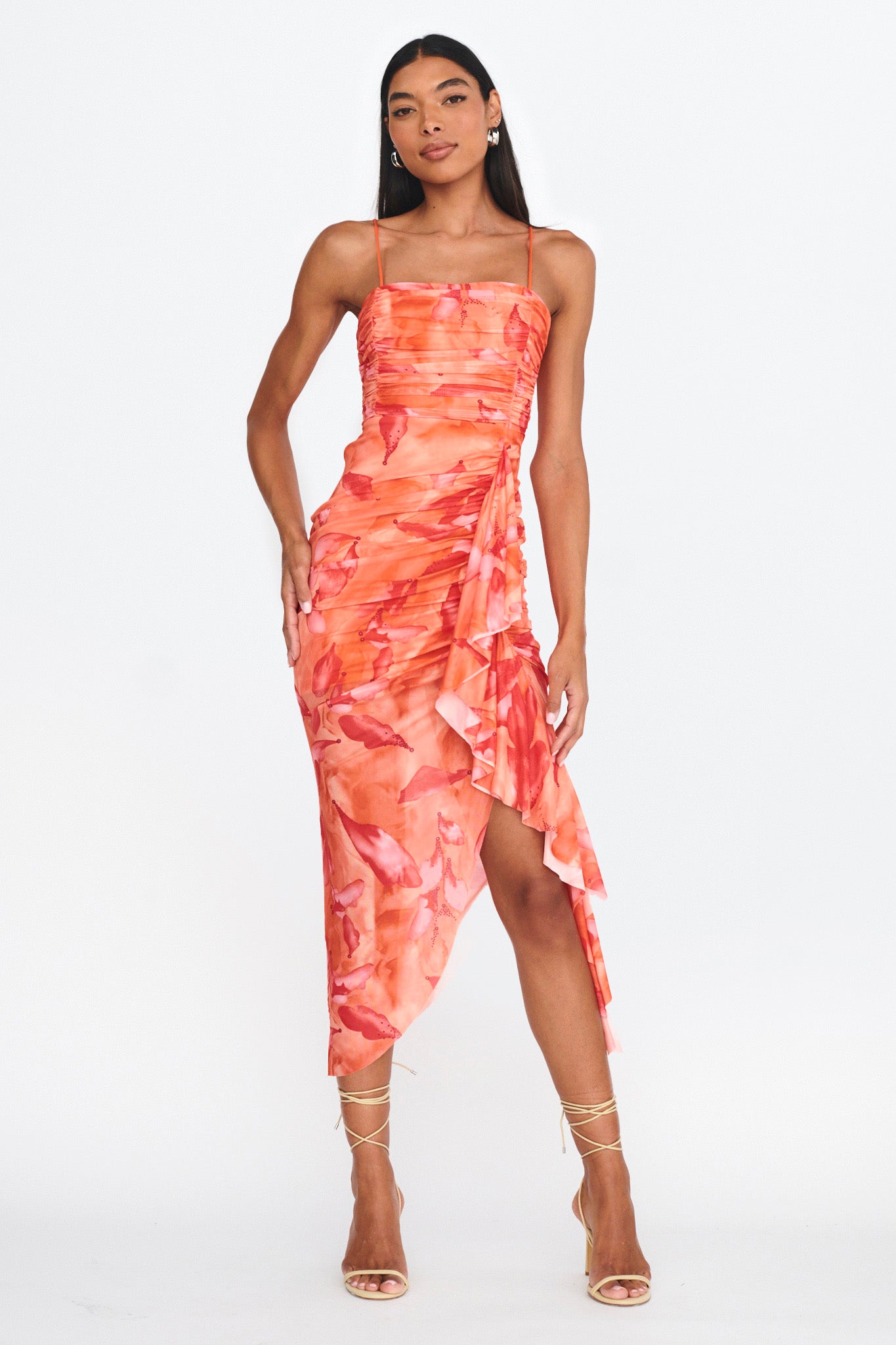 Your Destiny Ruched Asymmetrical Hem Dress Orange by Selfie Leslie