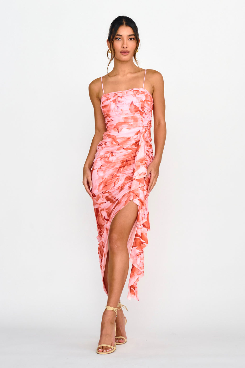 Your Destiny Ruched Asymmetrical Hem Dress Pink by Selfie Leslie
