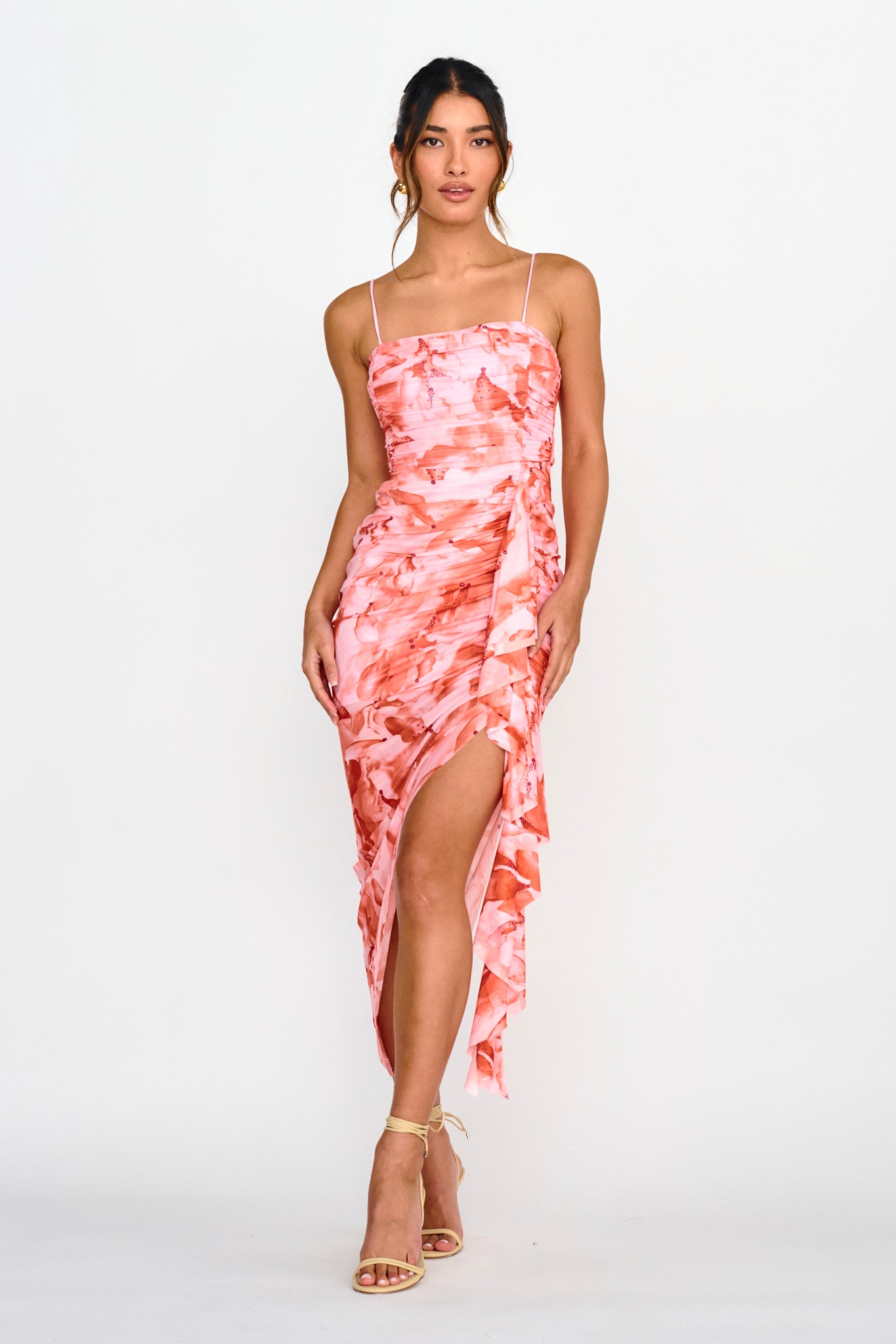 Your Destiny Ruched Asymmetrical Hem Dress Pink by Selfie Leslie