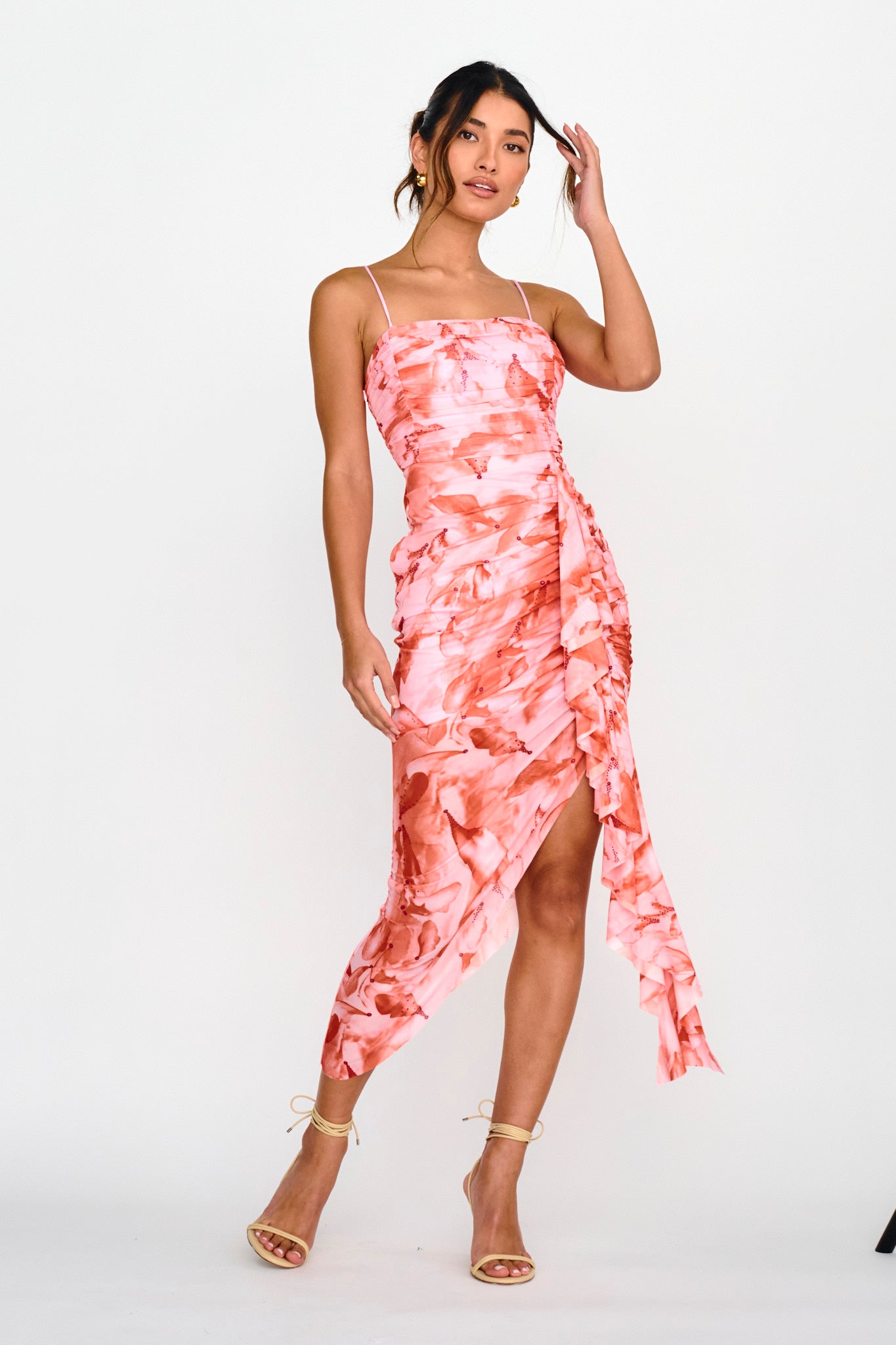 Your Destiny Ruched Asymmetrical Hem Dress Pink by Selfie Leslie