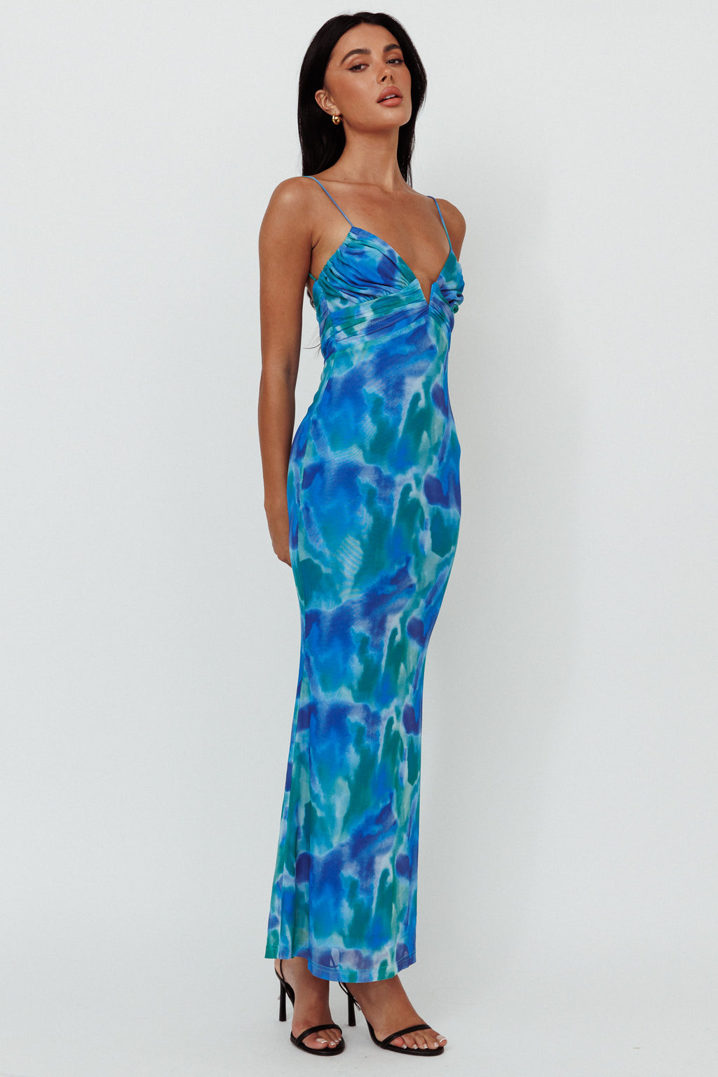 Marrakesh Gathered Bust Maxi Dress Print Blue by Selfie Leslie