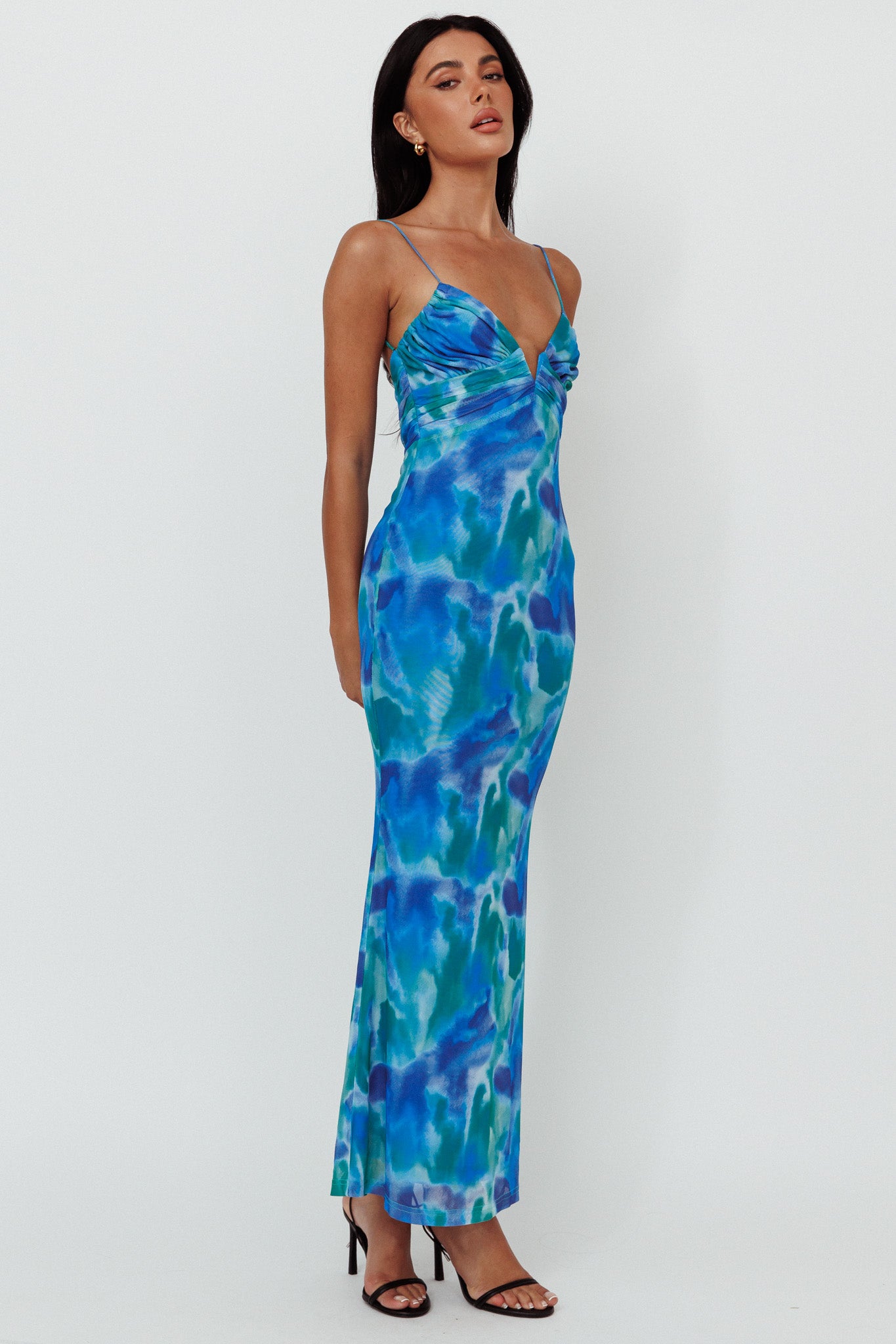 Marrakesh Gathered Bust Maxi Dress Print Blue by Selfie Leslie