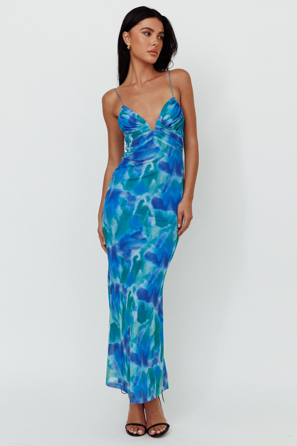 Marrakesh Gathered Bust Maxi Dress Print Blue by Selfie Leslie