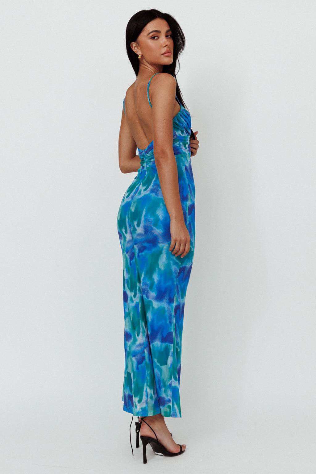 Marrakesh Gathered Bust Maxi Dress Print Blue by Selfie Leslie