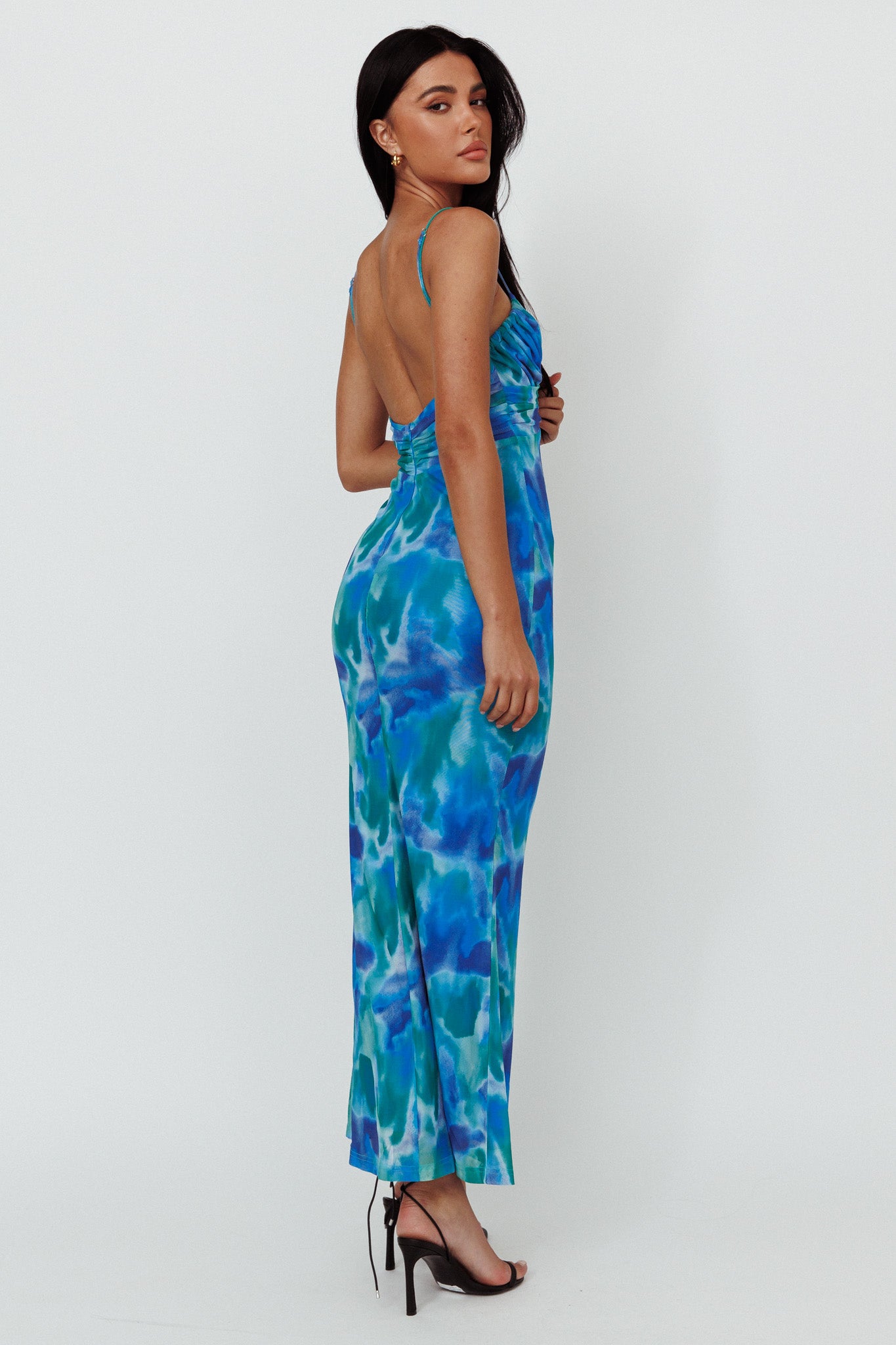 Marrakesh Gathered Bust Maxi Dress Print Blue by Selfie Leslie