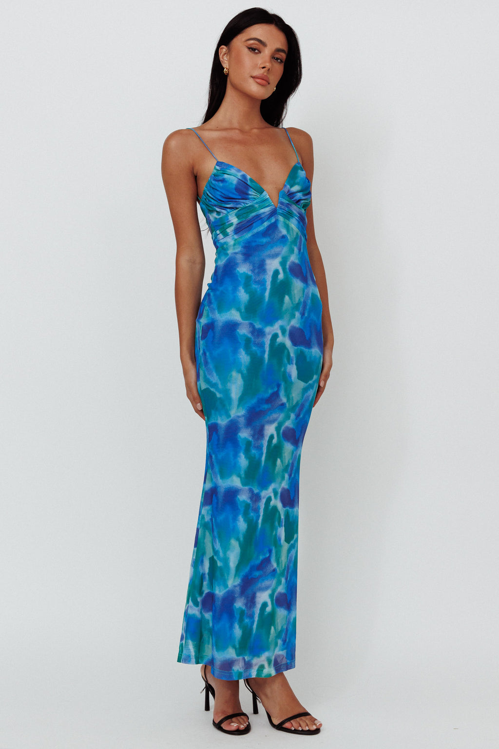 Marrakesh Gathered Bust Maxi Dress Print Blue by Selfie Leslie