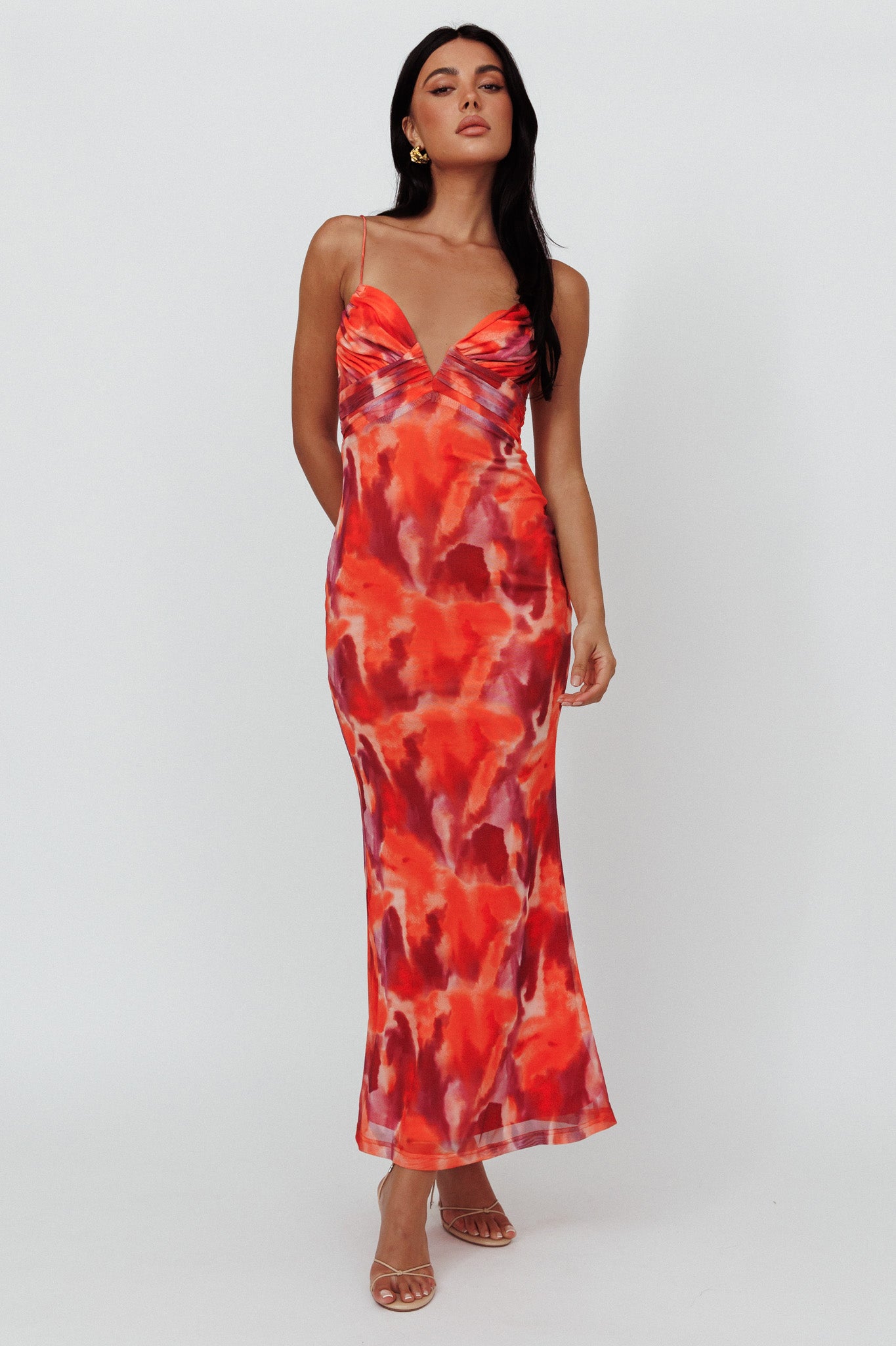 Shop the Marrakesh Gathered Bust Maxi Dress Print Orange