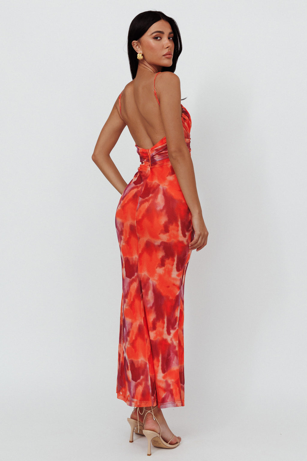 Marrakesh Gathered Bust Maxi Dress Print Orange by Selfie Leslie