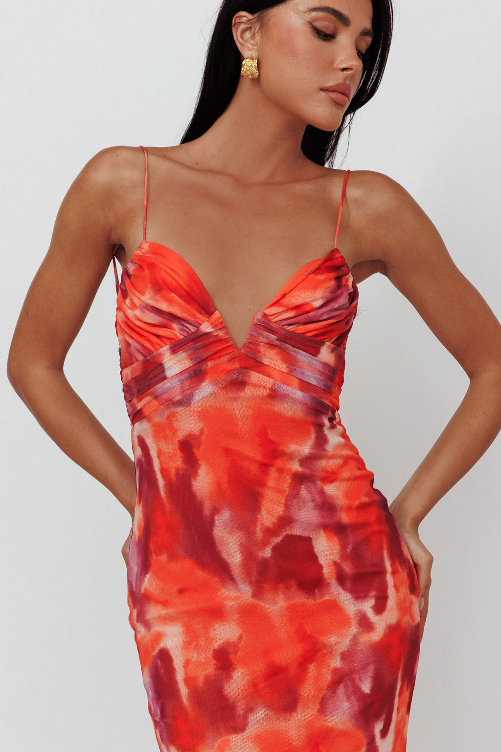 marrakesh gathered bust maxi dress Marrakesh Gathered Bust Maxi Dress Print Orange
