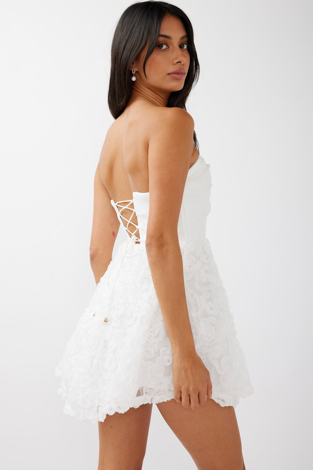 Annalyn Strapless Embellished Mini Dress White by Selfie Leslie