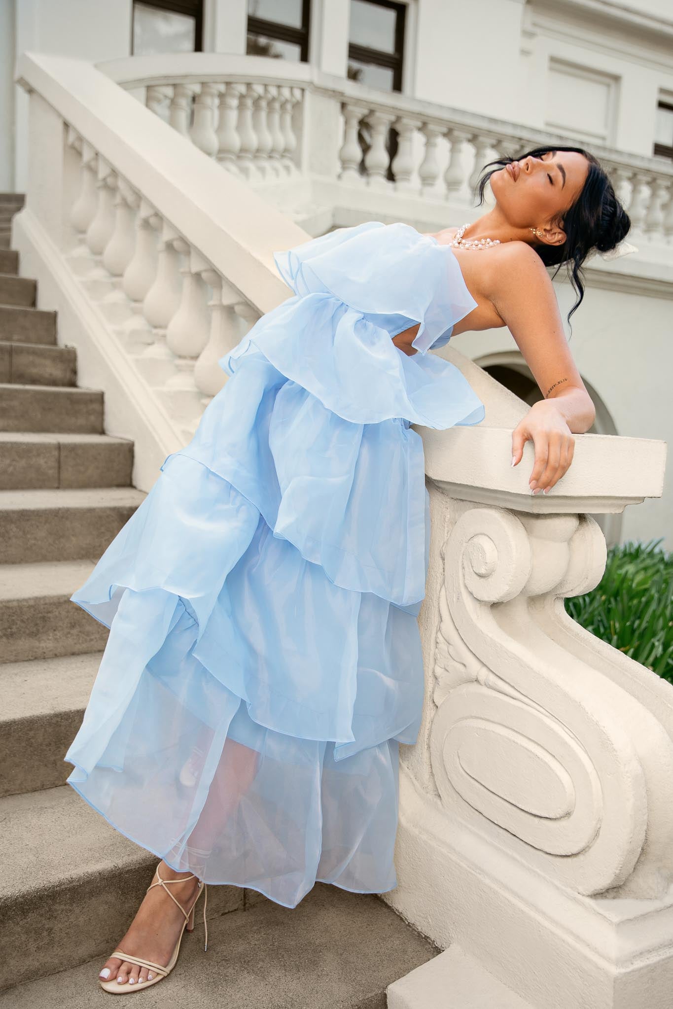 Behati Tiered Layer Midi Dress Blue by Selfie Leslie