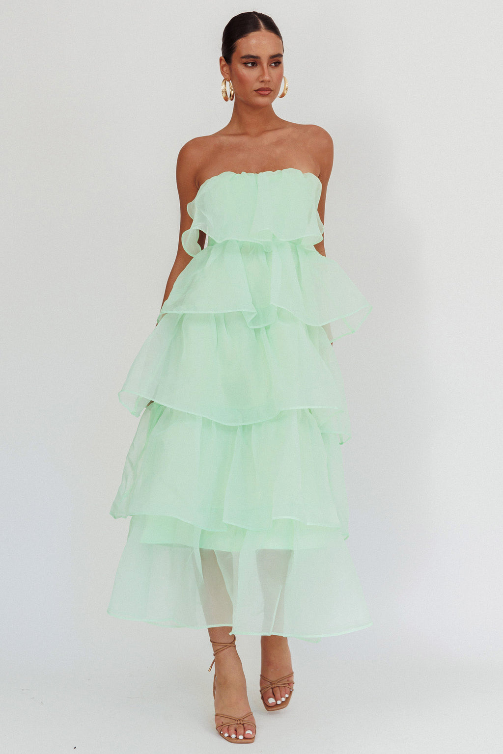 Behati Tiered Layer Midi Dress Mint by Selfie Leslie