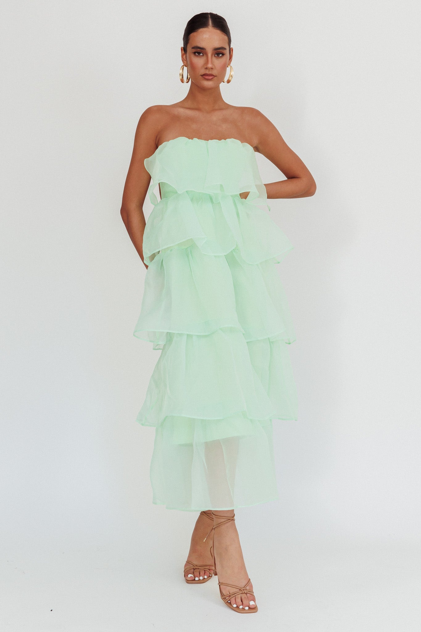 Behati Tiered Layer Midi Dress Mint by Selfie Leslie