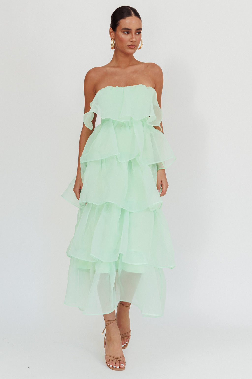 Behati Tiered Layer Midi Dress Mint by Selfie Leslie